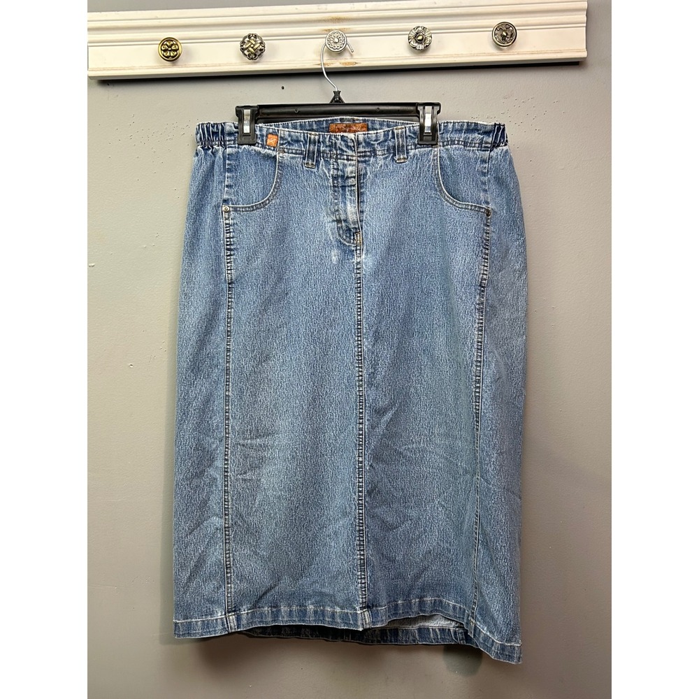 Liz Claiborne Denim Skirt Women 18W Blue Signature Midi Straight Elastic Vintage